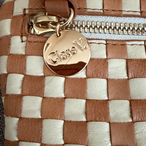 CLARE V GRANDE FANNY BAG TAN CREAM CHECKER - Picture 2 of 5